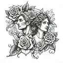 roses with apollo and aphrodite, mythology tattoo design idea