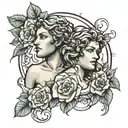 roses with apollo and aphrodite, mythology tattoo design idea