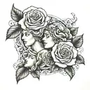 roses with apollo and aphrodite, mythology tattoo design idea