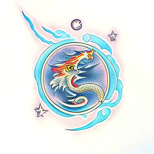 Moon, Phoenix, Snake tattoo design idea