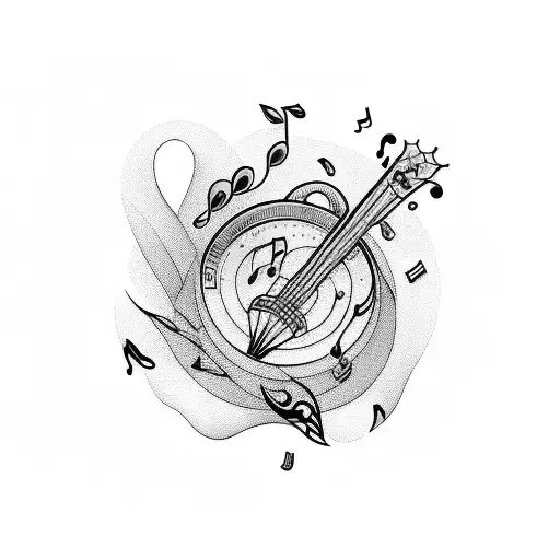 Musical instrument tattoo with a blackwork style tattoo design idea