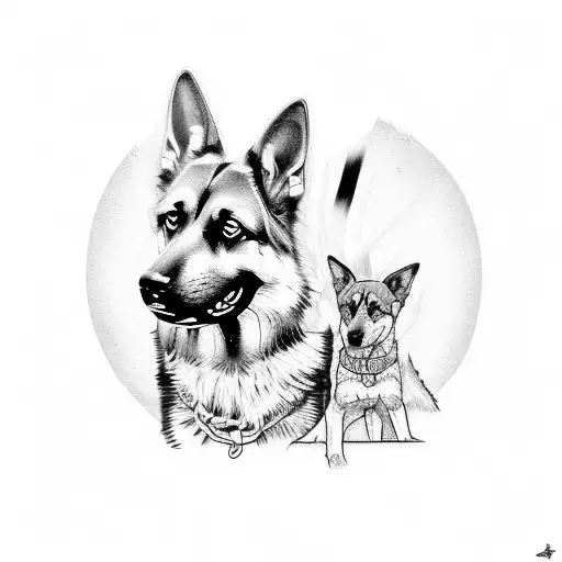 German Shepherd and American Foxhound tattoo in black-grey style tattoo design idea