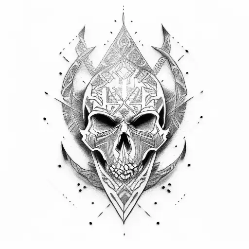 Warrior skull tattoo with a dotwork style tattoo design idea