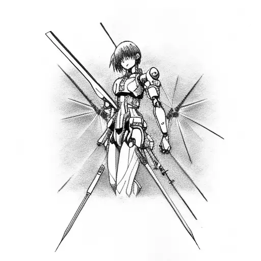 Ayanami Rei being pierced by the Spear of Longinus from the anime Evangelion tattoo design idea
