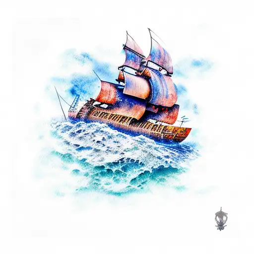watercolor underwater shipwreck ocean scene tattoo design idea
