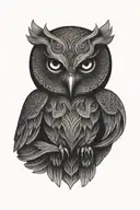 Owl, sacred geometry crow cat curled tattoo design idea