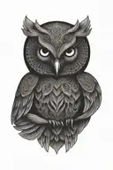 Owl, sacred geometry crow cat curled tattoo design idea