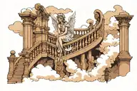 design me a tattoo with a angel and a stairs leading to heaven with soft clouds i want it to show case my orginality and tattoo design idea