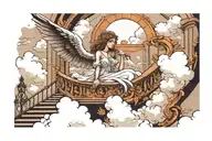 design me a tattoo with a angel and a stairs leading to heaven with soft clouds i want it to show case my orginality and tattoo design idea