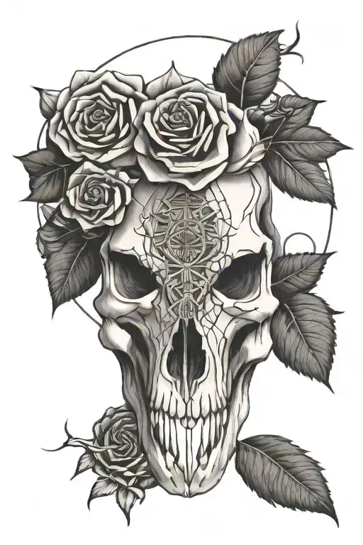 buffalo skull rose and writing  tattoo design idea