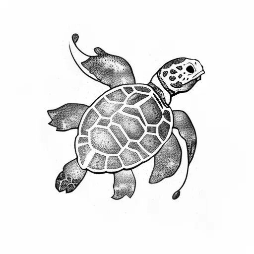 sea turtle with flowers tattoo design idea