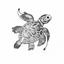 sea turtle with flowers tattoo design idea