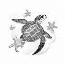 sea turtle with flowers tattoo design idea