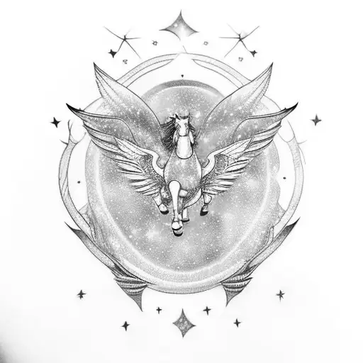 horse with wings in a galaxy tattoo design idea