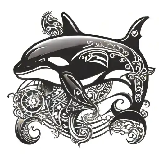 traditional style orca wearing combat dive equipment tattoo design idea