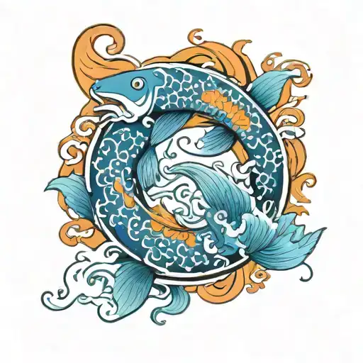 A new-school interpretation of Japanese art with a vibrant yin and yang symbol surrounded by stylized koi fish tattoo design idea