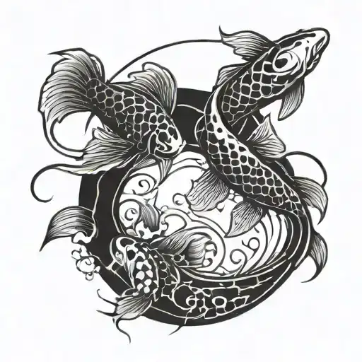 A unique blackwork tattoo of a koi fish jumping over a yin and yang symbol, inspired by Japanese art tattoo design idea