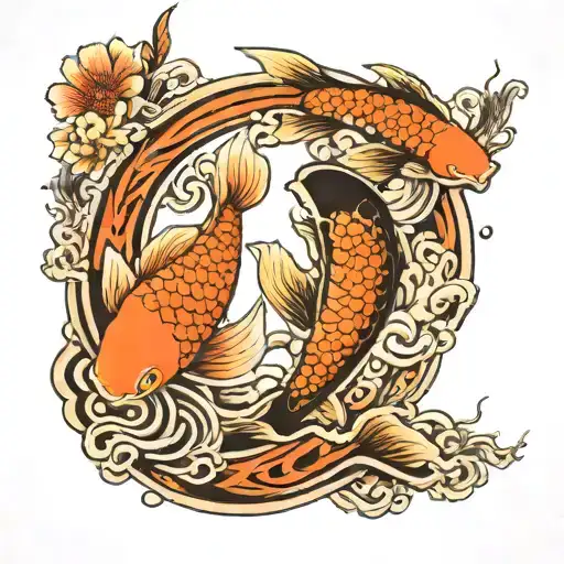 A traditional Japanese art half sleeve tattoo with a dynamic composition of yin and yang elements and graceful koi fish tattoo design idea