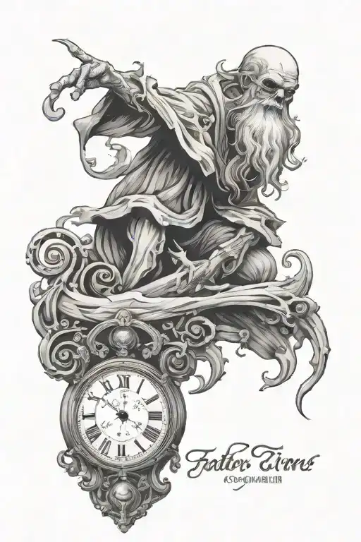 Father Time with skull  tattoo design idea