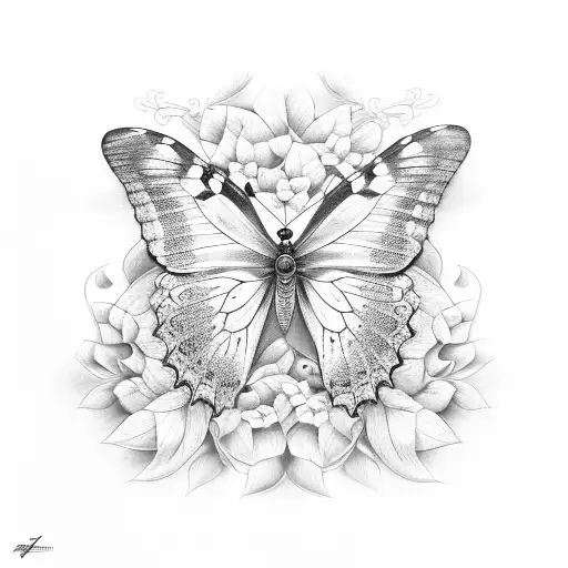 butterfly, vines, zinnias  tattoo design idea