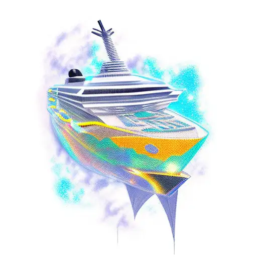 A futuristic cruise ship traveling through space tattoo design idea