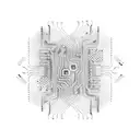 A detailed circuit board design with musical notes flowing through it, representing your passion for music and your occupation as an electrician tattoo design idea