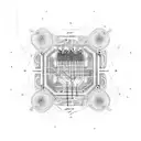 A detailed circuit board design with musical notes flowing through it, representing your passion for music and your occupation as an electrician tattoo design idea