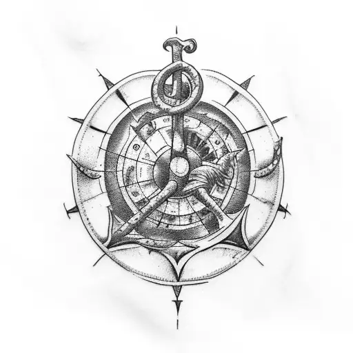 right leg tattoo sleeve old worn ship thrashing stormy waters anchor compass above water below water otter jellyfishes tattoo design idea