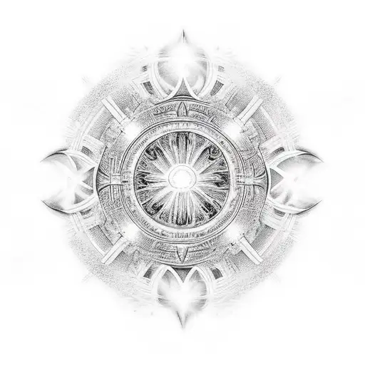 full moon with a halo of light and light streaming out from the center to look like a cross tattoo design idea