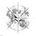 full moon with a halo of light and light streaming out from the center to look like a cross tattoo design idea
