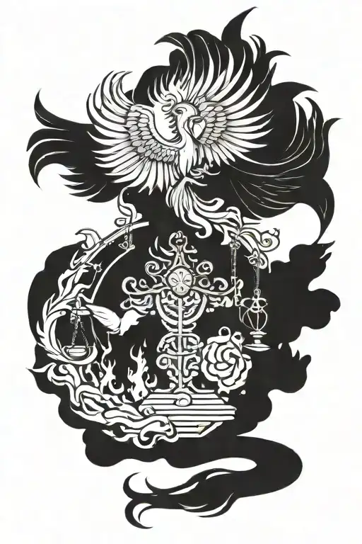 Libra Zodiac and phoenix rising from the ashes symbolizing overcoming PTSD tattoo design idea