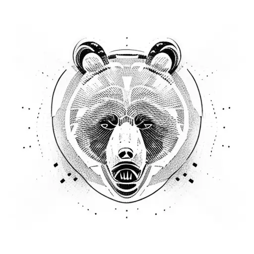A bear's face is divided in two on one side an adult bear and on the other a bear cub tattoo design idea