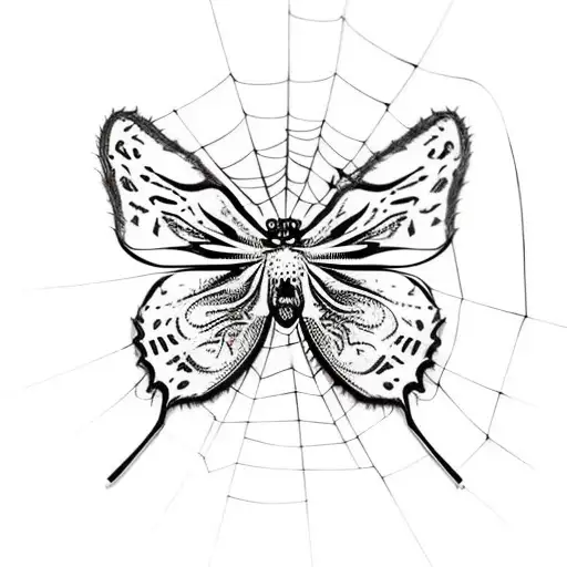 add text "live fast die young" with a butterfly in a spider web tattoo design idea