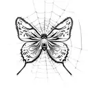 add text "live fast die young" with a butterfly in a spider web tattoo design idea