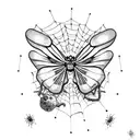 add text "live fast die young" with a butterfly in a spider web tattoo design idea