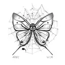 add text "live fast die young" with a butterfly in a spider web tattoo design idea