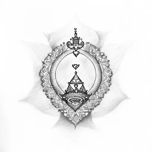 Megha with princess crown and heart or heartbeat  tattoo design idea