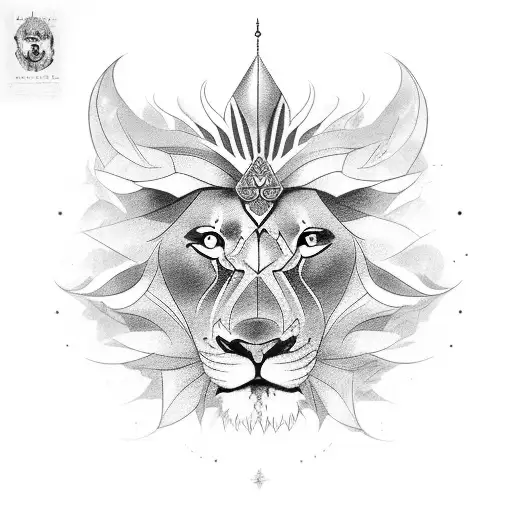 Lion face with showd and mix with king ravana tattoo design idea