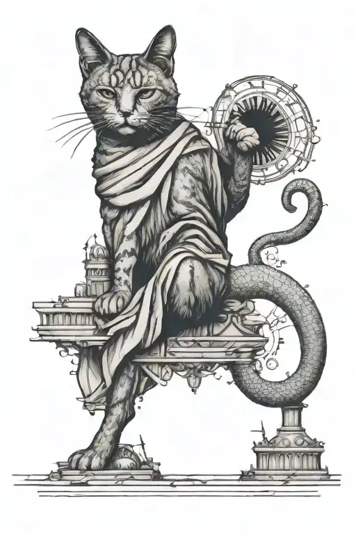 Cat posing as the statue of liberty tattoo design idea