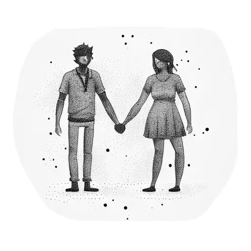 male and female stick figures in love holding hands with the last of us tree style in the background  tattoo design idea