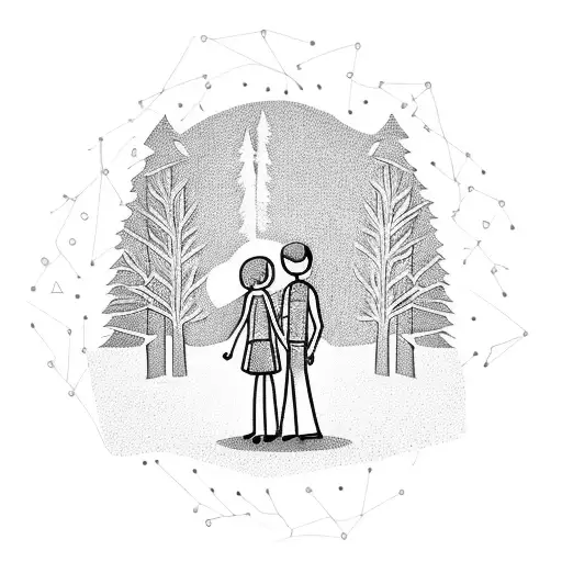 male and female stick figures in love holding hands with the last of us tree style in the background  tattoo design idea