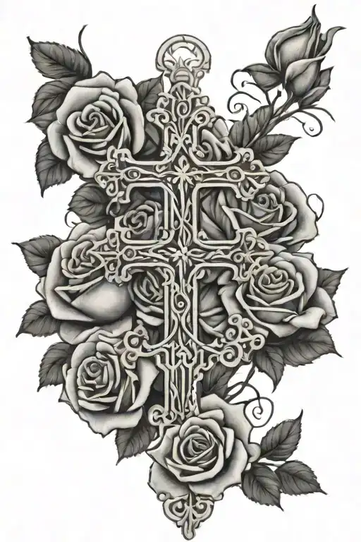 A cross with roses and thorns. on it says"Una vida me dio mi padres." tattoo design idea