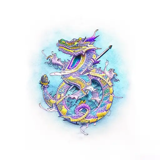 Dueling dragons purple and blue tattoo design idea