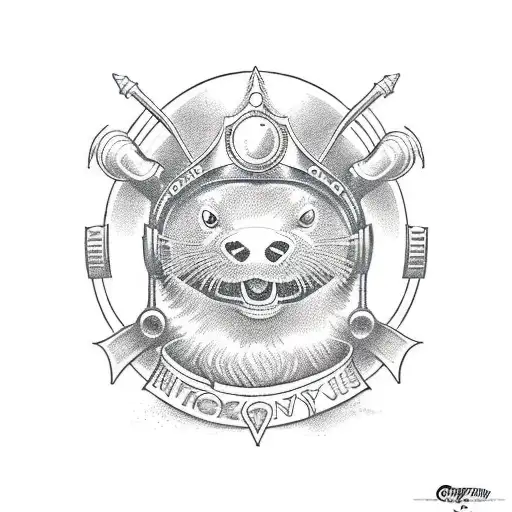 otter wearing a viking helmet tattoo design idea