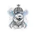 otter wearing a viking helmet tattoo design idea
