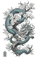 cherry blossom tree and Chinese dragon tattoo design idea