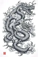 cherry blossom tree and Chinese dragon tattoo design idea