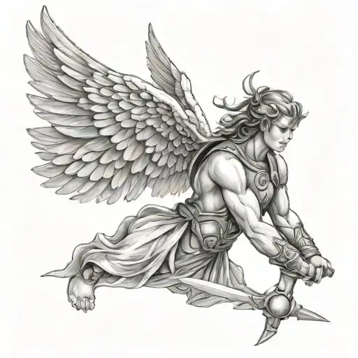 warrior angel tattoo design idea