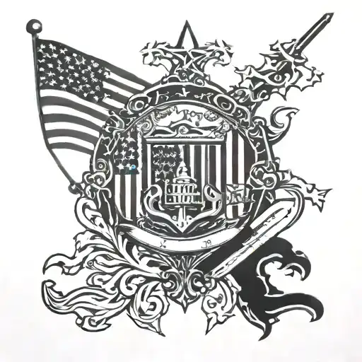 casey crest split with the American flag  tattoo design idea
