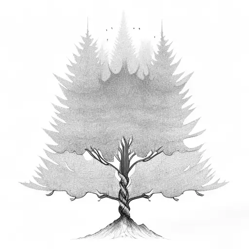 PNW salmon tree tattoo design idea